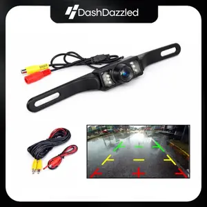 Dash Dazzled CMOS Car Rear View Backup Parking Reverse Camera HD Vision Waterproof with 7 LED Lights, IP67/IP68 Adjustable 60 Degree Bracket, Universal Vehicle Fit, RCA Connection