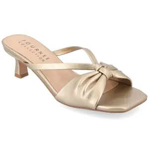 Journee Collection Women's Medium and Wide Width Starling Kitten Heel Two Tone Open Toe Pumps, Gold 6.5