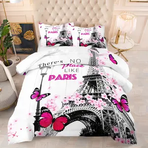 Eiffel Tower pattern quilt, including 1 quilt and 1 or 2 core-free pillowcases, suitable for home or dormitory decoration, very suitable as a moving gift
