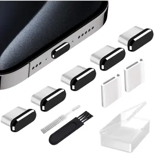 USB C Anti Dust Plugs Compatiable with  16 15 Pro Max Plus S25 S24 Ultra Pixel , Type C  Port Cover 5 Pack Charger Protector Cap with Cleaning Brush  Accessory Black