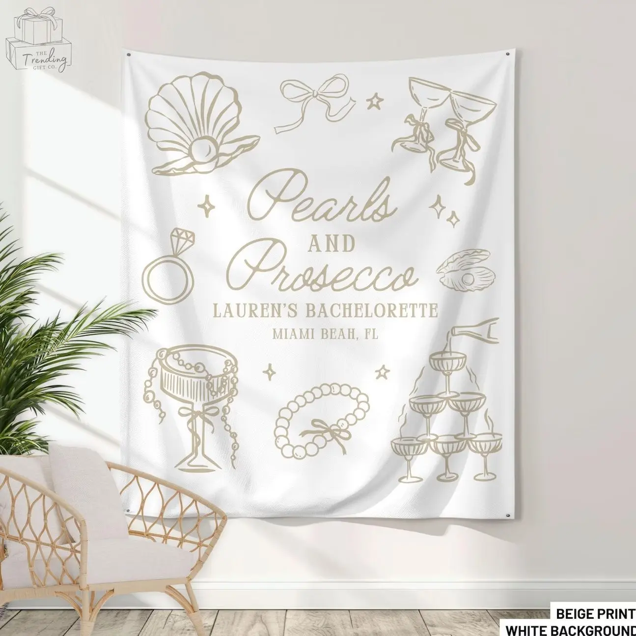 Custom Pearls and Prosecco Bridal Shower Banner, Prosecco and Pearls Bachelorette Party Welcome Sign Decor Personalized Bride Photo Backdrop