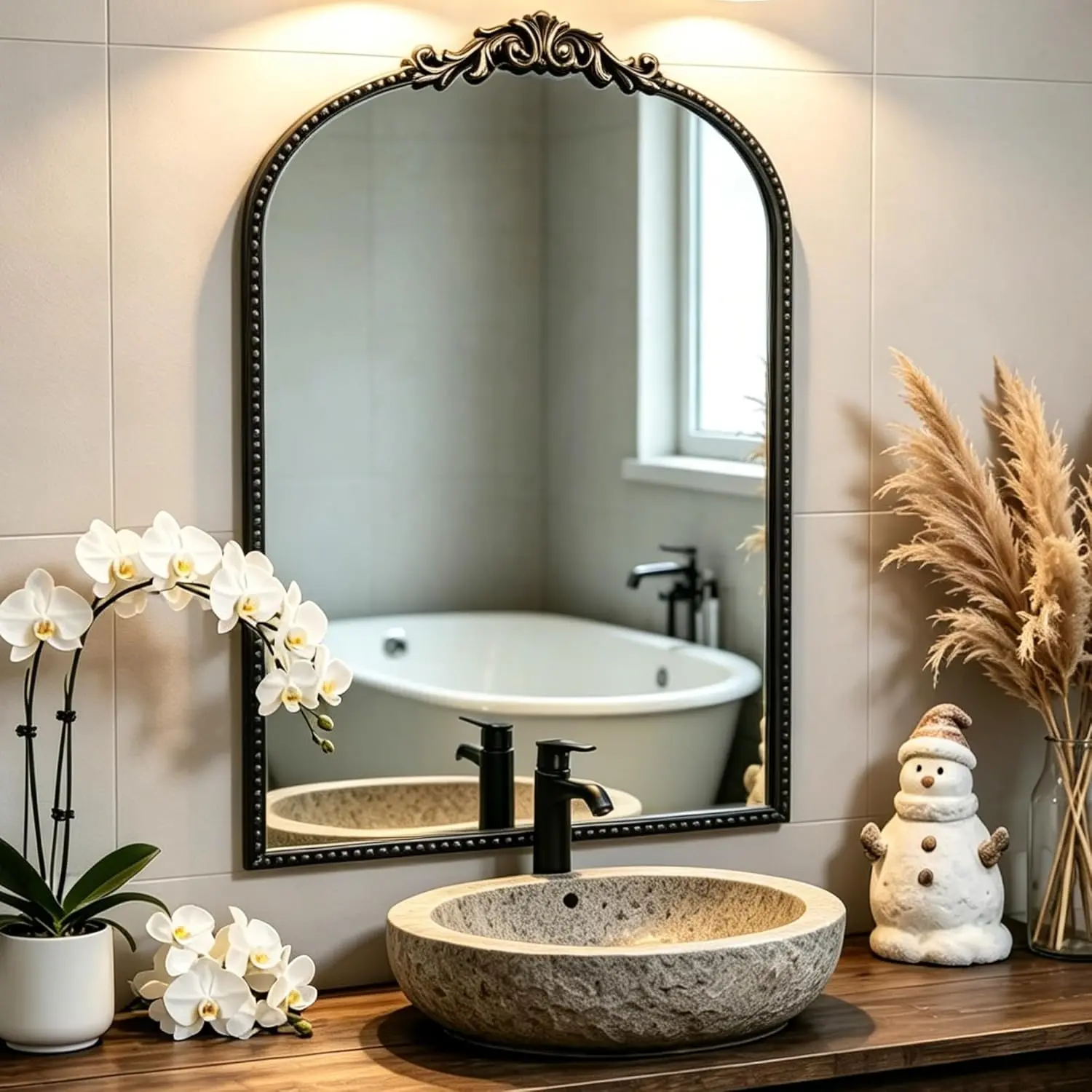 Arch Vintage Mirror with Baroque Metal Frame Wall Decorative for Fireplace Bedroom Living Room or Entryway Enhances Any Space with Elegance