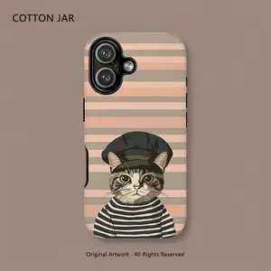 Aesthetic French Beret Cat Retro Phone Case For iPhone 17 16 Pro Max 15 14 13 12 Plus Dual Layer Hard Cover Funny