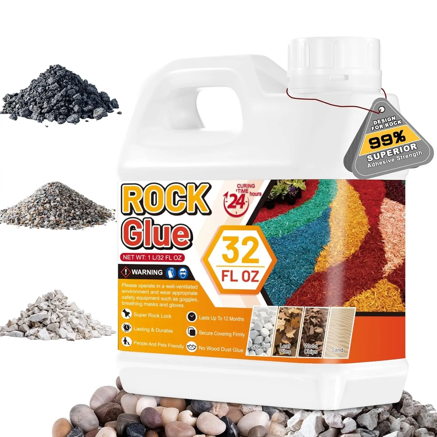Rock Glue for Landscaping - 32 Oz Strong Stone Mulch Glue, Long-Lasting Gravel Adhesive for Garden, Yards, Plants, Walkway, Pebbles, Pea Fish Tank Gravel, Rubber Mulch Bindere for Landscaping