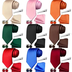 4-piece Men's Tie and Pocket Square Cufflink Tie Clip Set for Dances Weddings Banquets Ceremonies Formal Meetings and Casual Parties