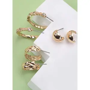 Set of 3 gold earring sets