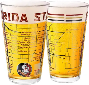 Florida State University Seminoles Officially Licensed Pint Beer Glasses Set of 2 16 oz Full Color Logo with Authentic Campus Map Dishwasher Safe Drinkware