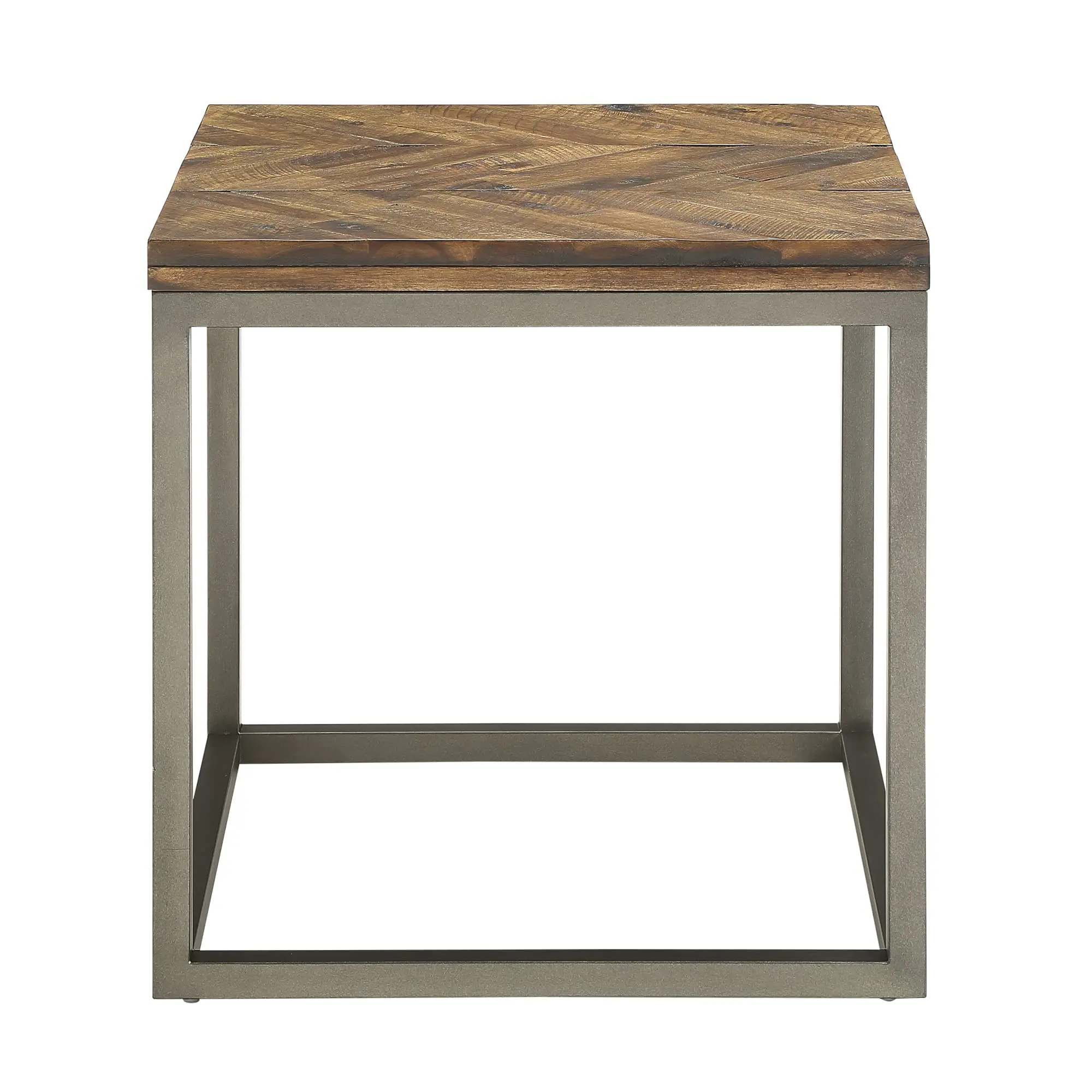 Lorenza End Table Metal Brown - Steve Silver Co.: Vintage Nickel Finish Acacia Herringbone Pattern Square Shape