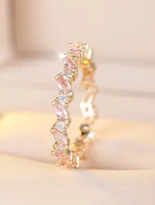 Women Single Ring Style Elegant Cute Ring Jewelry Color Gold Pink Lovely