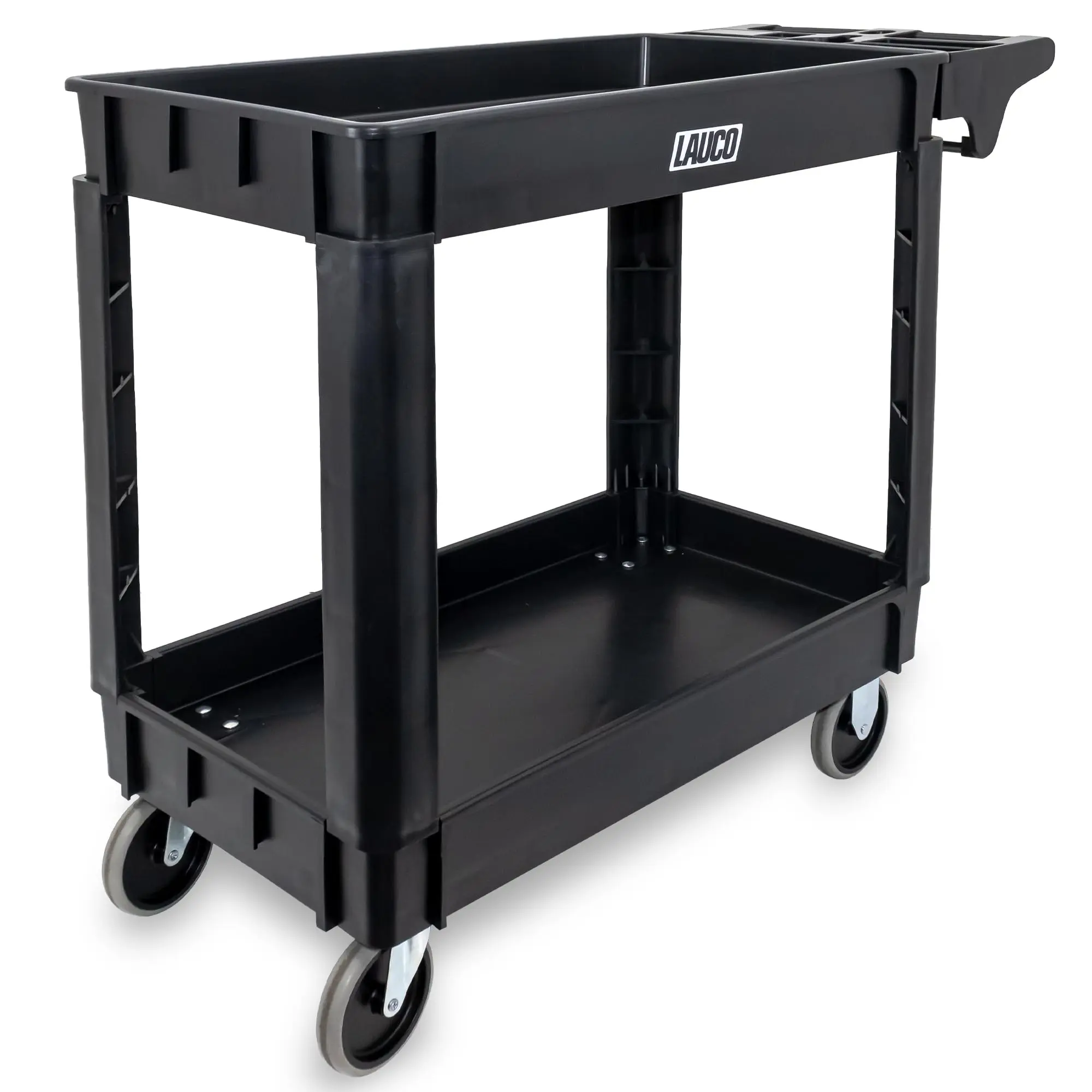 Lauco Heavy Duty Polypropylene Utility Cart - ﻿30" x 16" x 33"- Industrial Cart with Full Swivel Wheels Safely Holds up to 550 lbs - Multipurpose 2 Tier Service Cart for Warehouse, Garage, Cleaning