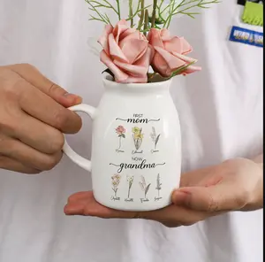 Personalized First Mom Now Grandma Flower Vase, Custom Grandma's Garden Flower Vase, Custom Grandkid Name Flower Vase, Mothers Day Gift levitatingplant Ceramic Decor
