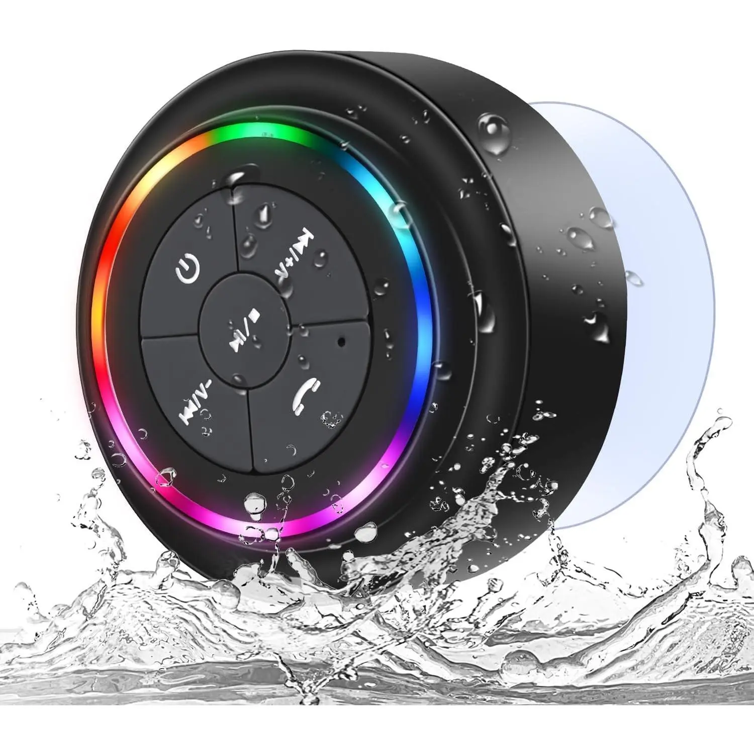 SQ-ADE005 Mini Bluetooth Shower Speaker with Suction Cup, Wireless Shower Speaker Bluetooth Waterproof, IP67 Floating Waterproof Bathroom Speaker with LED Light, Ideal Gifts for Men Women Kids Audio Colorful