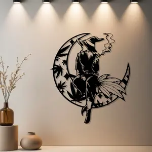 HousewarmingGift 1pc Witch on Crescent Moon Metal Wall Art Decoration, Minimalist Design - Ideal Gift for Halloween, Housewarming, Christmas, Thanksgiving, Birthday Gift