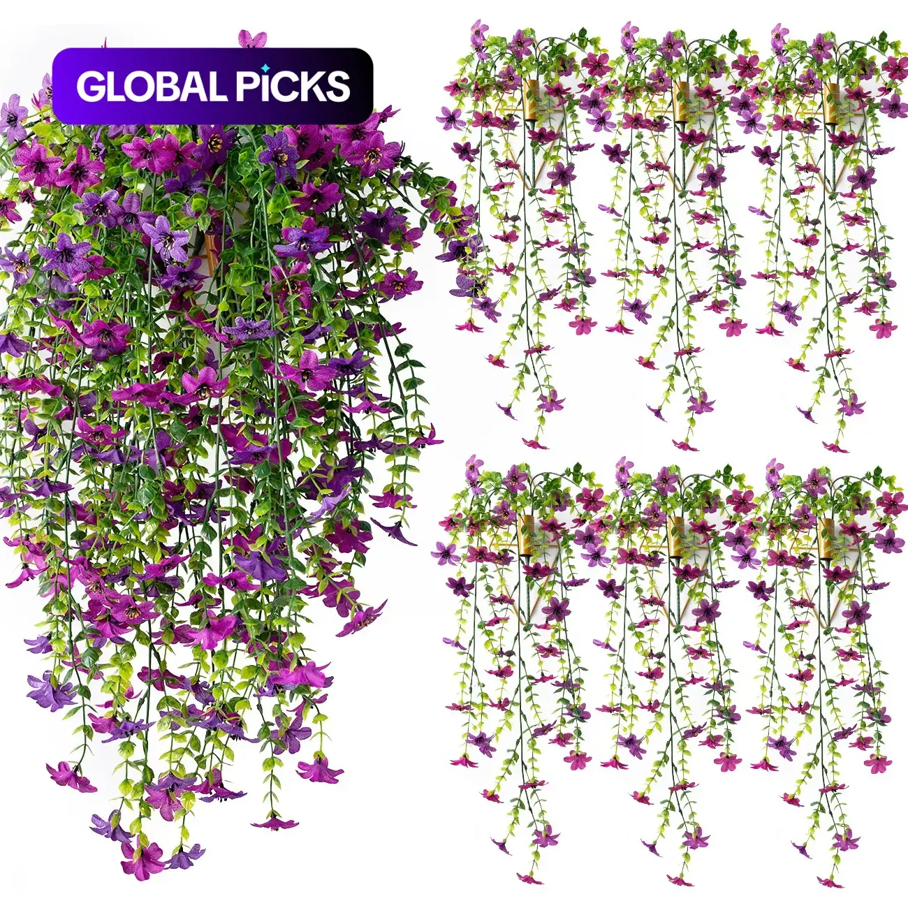 6-Pack Outdoor Artificial Flower Set Hanging Six Ear Orchid Flowers, Bright Long-Lasting Colors, Indoor & Outdoor Decoration, Perfect for Gardens & Window Sills