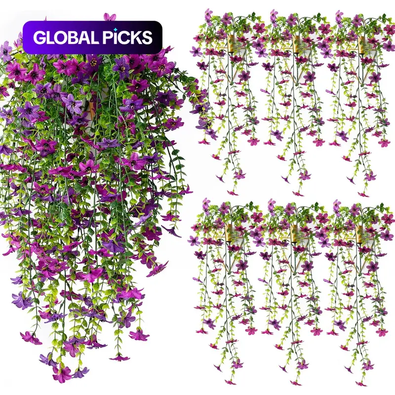6-Pack Outdoor Artificial Flower Set Hanging Six Ear Orchid Flowers, Bright Long-Lasting Colors, Decorative Fake Flower, Indoor & Outdoor Decoration, Artificial Flowers For Outside, Perfect for Gardens & Window Sills #GLOBAL PICKS