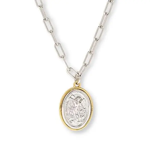 Bellezza Bronze St. Michael Round Pendant Drop 18" Chain Necklace Bellezza Bronze St. Michael Round Pendant Drop 18" Chain Necklace