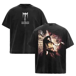 Vintage Marilyn Manson Washed Short-Sleeve T-Shirt - Casual Streetwear Top, Metal Band Rock Tour Merch, 90s Grunge Aesthetic Alternative Menswear