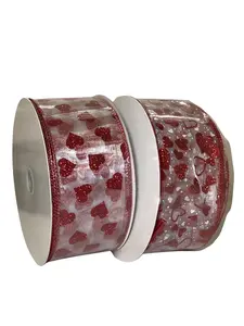 2.5"x50Yd Sheer Wired Ribbon with Hearts