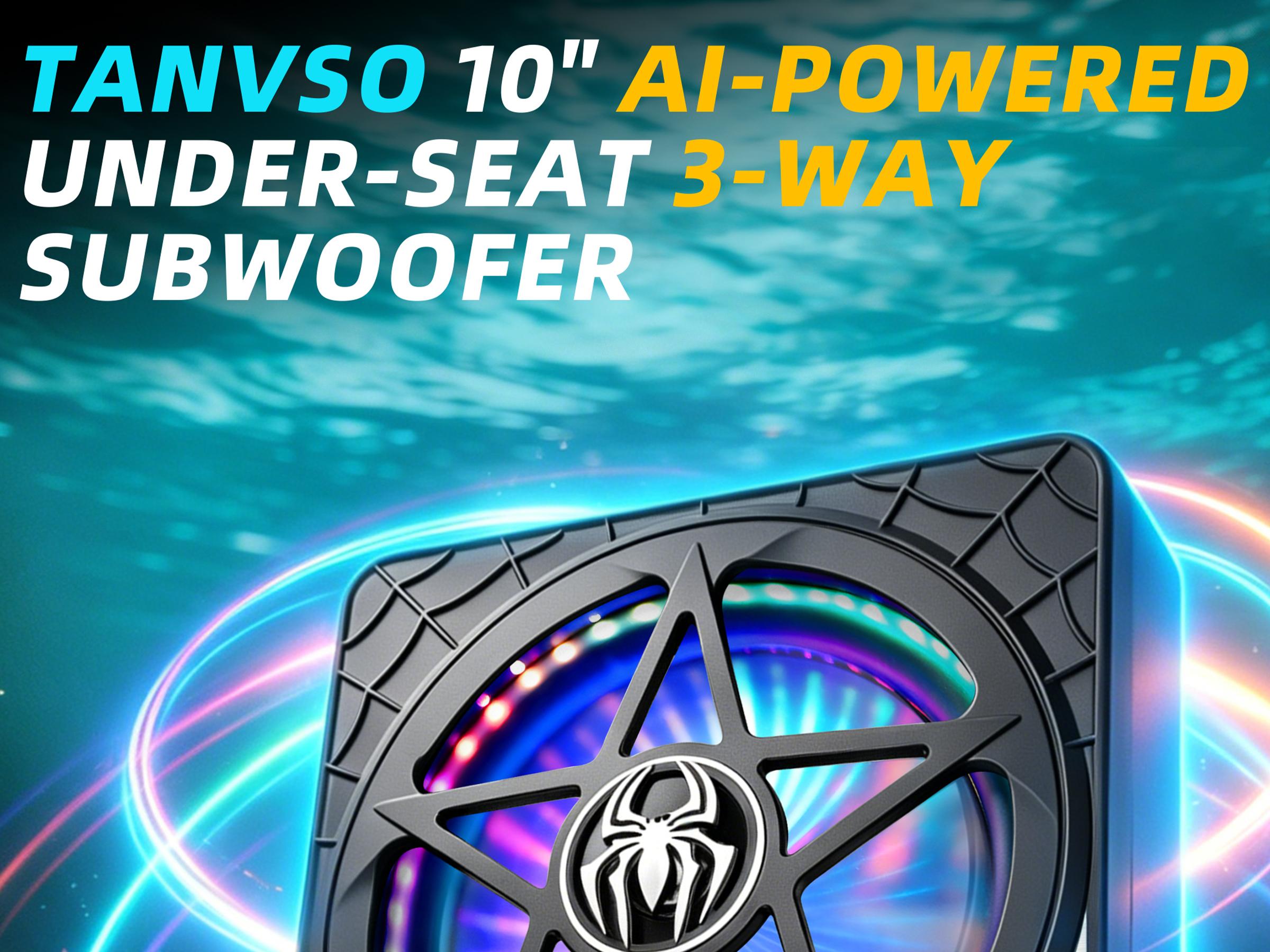 TANVSO 3000W AI 3-Way Slim Powered Under-Seat Subwoofer with Built-in Amplifier, 20Hz-22kHz Full Range Plug-and-Play Car Audio Accessories for Cars, Trucks with Dual-Mode Audio System Cast Aluminum Car Subwoofer sohochic