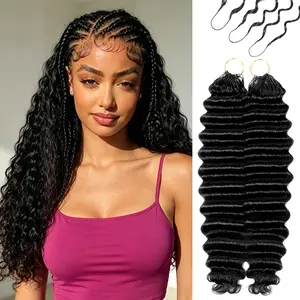 Vinisay Human Crochet Hair for Black Women Deep Wave Crochet Human Hair Bundles 60g/Pack Pre-Separated Feather Crochet Human Hair Extensions For Miracle Knots Boho Braids Natural Black 4 to 5 Packs Recommended for a Full Head  #Summervibes