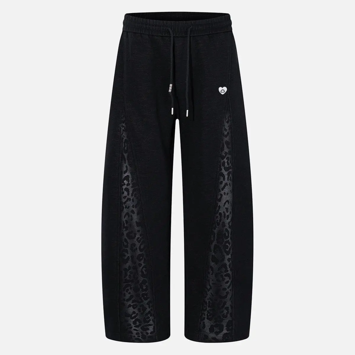 Aelfric Eden Men's Baggy Leopard Panel Sweatpants, Contrast Animal Print Insert, Elastic Waist Drawstring, Soft Cotton Fabric Menswear Clothes, Unisex Vintage Streetwear
