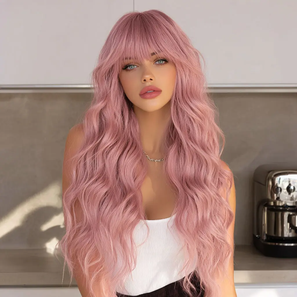 SMILCO/26Inch Dusty Rose Long Wavy with Bangs Synthetic Wig for Cosplay/Women/SM597 Longhair SMILCO/26Inch Dusty Rose Long Wavy with Bangs Synthetic Wig for Cosplay/Women/SM597 Longhair