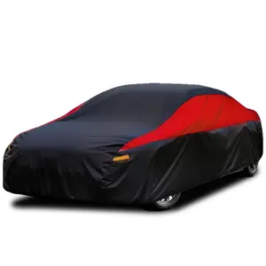 Car Cover Black & Red Color Outdoor Parking All Weather Windproof Snowproof Waterproof Universal Fit for Sedan, SUV