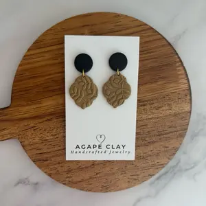 Beige on Black Moroccan Floral Imprint Dangles earthy jewelry