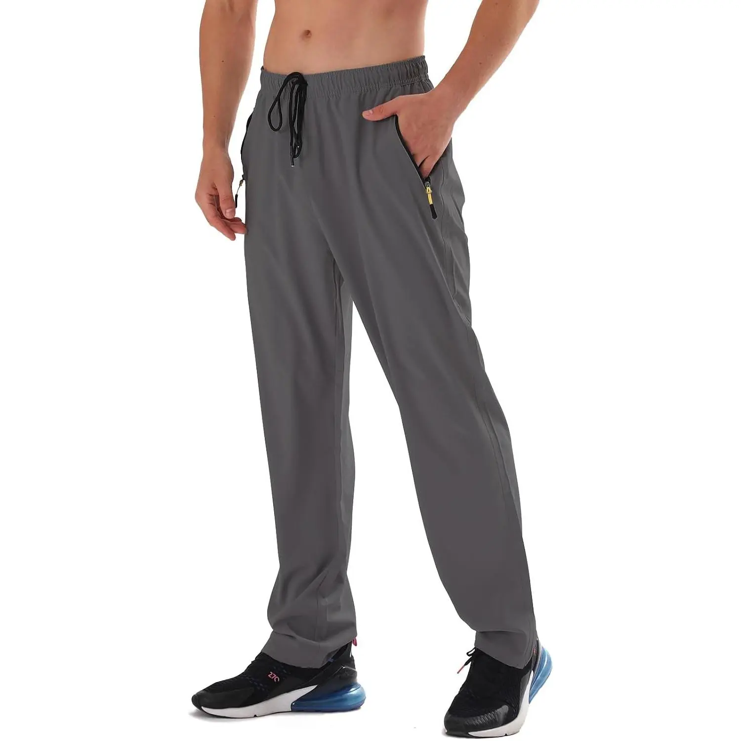Men's Elastic Waist Hiking Pants Water Resistant Quick-Dry Lightweight Outdoor Sweatpants with Zipper Pockets