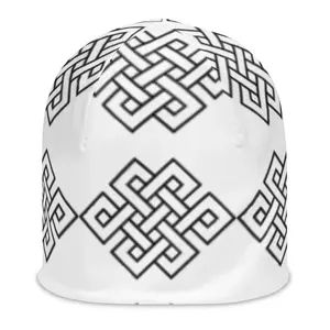 All-Over Eternal-knot Print Beanie Unisex Double-layered Soft Polyester Spandex Blend Eternal-knot Symbol Comfortable Regular Fit Boundless Wisdom Infinite