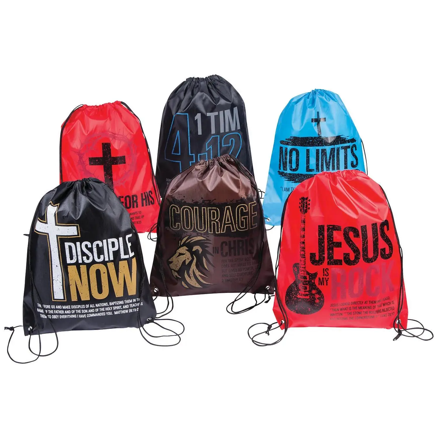 14" x 18" Large Tween Religious Bible Verse Nylon Drawstring Bags