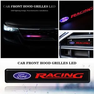 Ford Racing Car Waterproof Glowing Emblem Decoration, LED Decorative Light, Front Engine Hood Grille Emblem, Unique Car Exterior Accessories, Car Vehicle Decoration