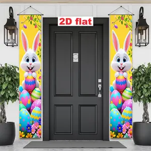 2PCS,Easter egg couplet flag, spring festival polyester decorative banner, Wall Hanging Backdrop, suitable for decoration of holiday parties and Easter celebrations, homes, gardens, home decoration