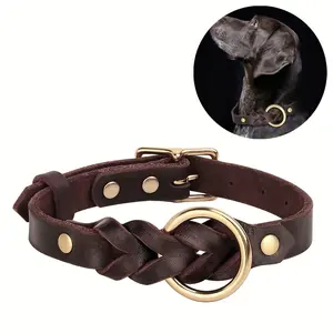 Luxury Pet Collar, Suitable for Medium to Large Dogs, Cowhide Collar, Durable Pet Collar with Gold Buckle