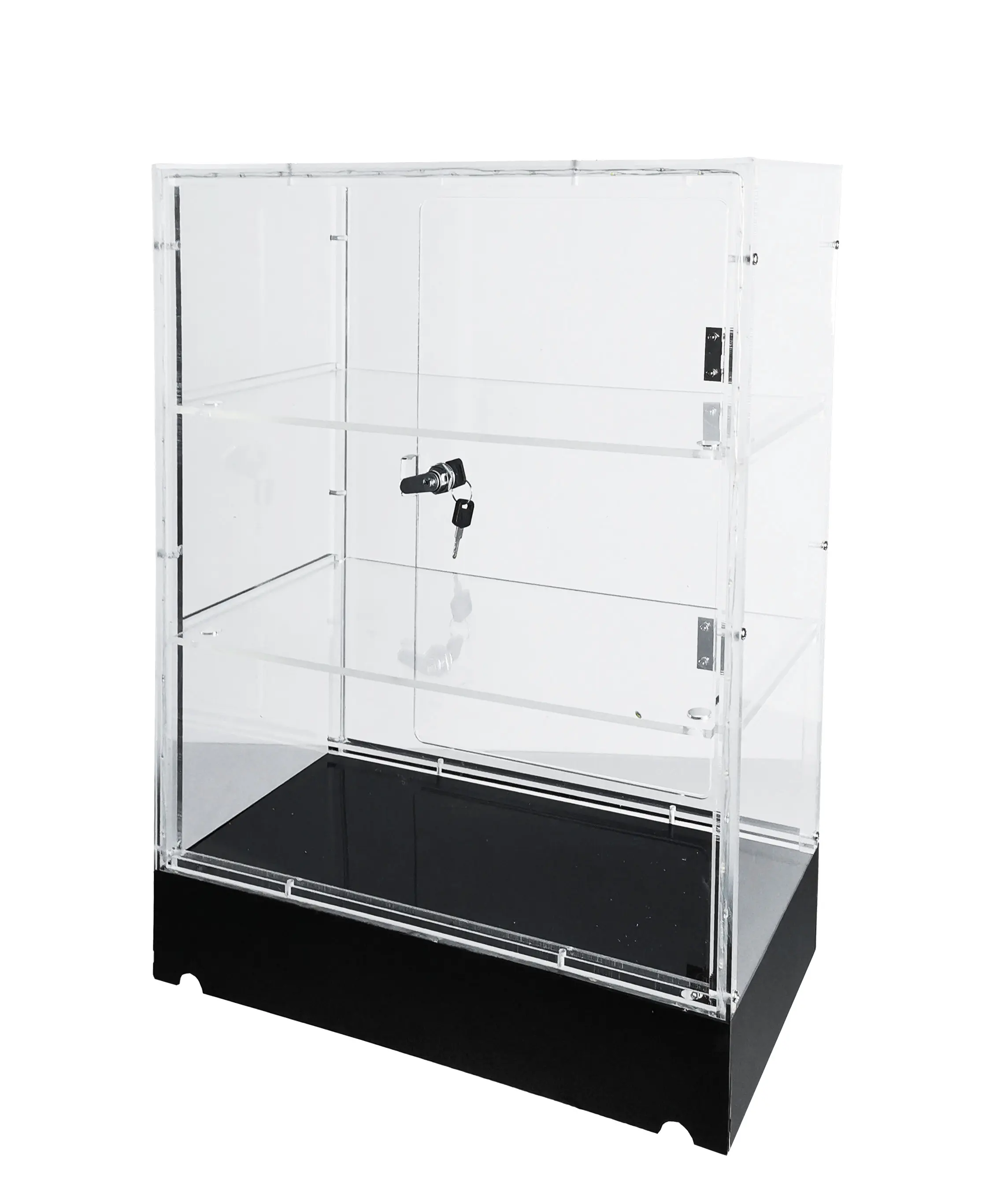 FixtureDisplays® Clear Cabinet Acrylic Display Removable Shelf Case Plexiglass Showcase with Lock and Key Transparent Box Model Display LED Light Remote Control 14604-Universal+14606-NF