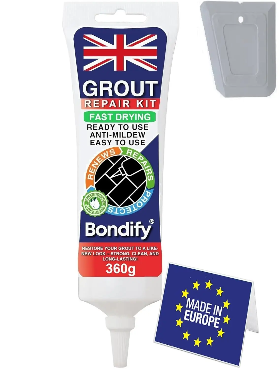 Waterproof Gray Tile Grout Repair Kit Premixed, 13.4oz/380g Fast Drying, Extra Volume Premixed Acrylic Sanded Grout Filler for Bathroom, Shower, Kitchen, Patio, Window, Gaps & Crack Filler