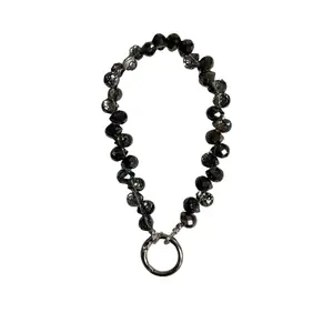 Black Beaded Cellphone Wristlet Keychain, Handcrafted Purse Charm, Beaded Wrist Strap for Keys, Minimalist Bag Accessory, Phone Lanyard