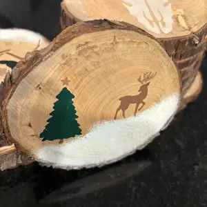 Handmade Cedar Wood Christmas Ornaments with “deer & tree” design- for Outdoor and Nature-Loving Home Decor handmade ornament