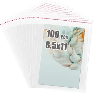 Cellophane Bags 100 PCS Clear Resealable Sleeves Bags for 8.5x11 Photo Mats (Bag Size:8.67x11.02 inches for 8.5x11 Mats)