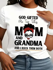 God Has Given Me Two Titles: Mom And Grandma T-Shirt - a Stylish Printed Top Featuring African Women Illustrations, with a Casual Round Neck Design, a Perfect Gift for Mother'S Day And Family Celebrations