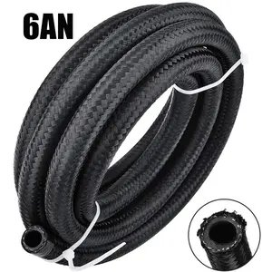 6AN Nylon & Stainless Steel Braided Fuel Hose, 20FT CPE Inner Oil Gas Air Line, Abrasion Resistant Flexible Line for Fuel Turbo Coolant Transmission & Hydraulic Systems