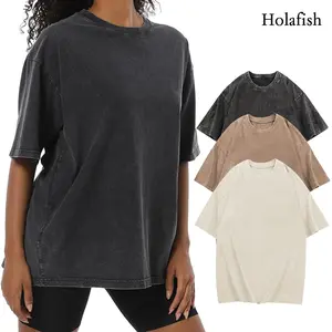 Holafish 1/3Pack Vintage Acid Wash Tshirt Cotton T-Shirts Unisex Short Sleeves Casual Loose Wash Solid Basic Tee Tops,Womens Mens Short Sleeve Streetwear Casual T-Shirts