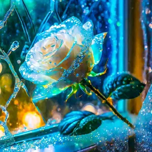 5D DIY Full Drill Round Diamond Painting - Diamond Art Painting Kit Bright White Rose, Ice Crystal, Water Droplet Mosaic, Canvas - DIY Home Decoration, Wall Art, Perfect for Halloween and Christmas, Birthday and Anniversary Gifts, Diamond Painting Kits