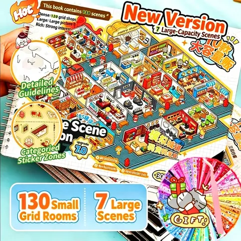 [Guideline Version · Large Size] Street View Series Sticker Scene Book, Diverse Cubicle Themed Puzzle Stickers, DIY Decorative Stickers for Crafting, Cute Cartoon Stickers, Creative Stickers for Scrapbooking, Screen-free Hobby, Journals, Halloween Horror