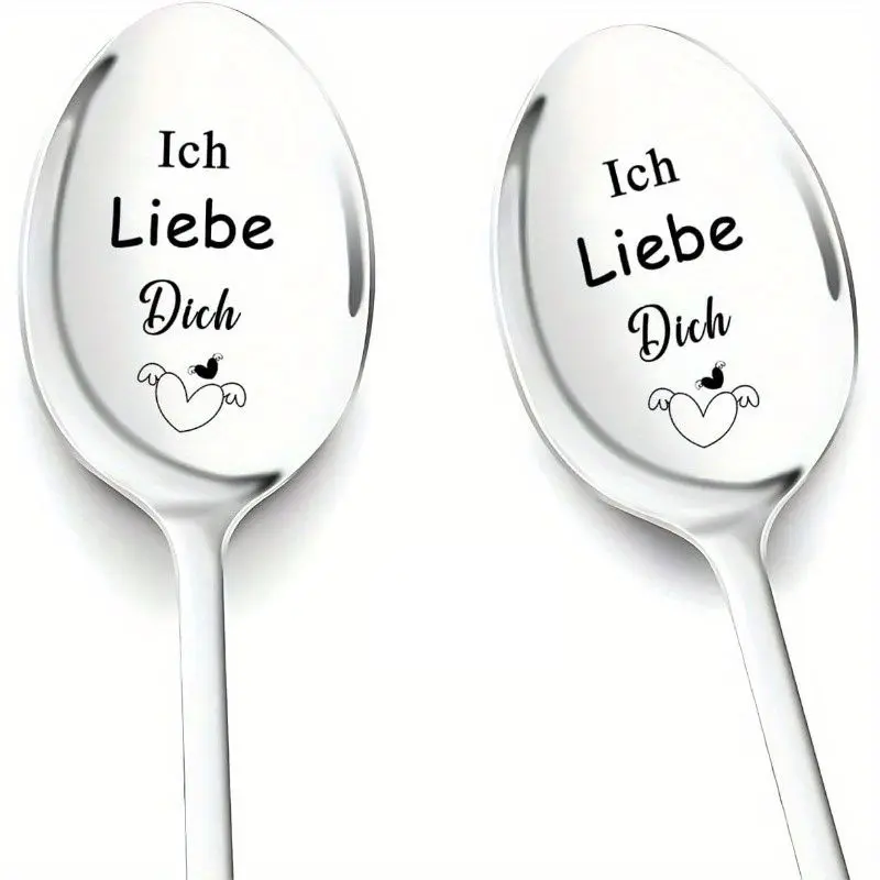Stainless Steel Coffee Spoon Engraved I Love You, Ideal Gift for Valentines, Weddings, Birthdays & Anniversaries, Elegant Design