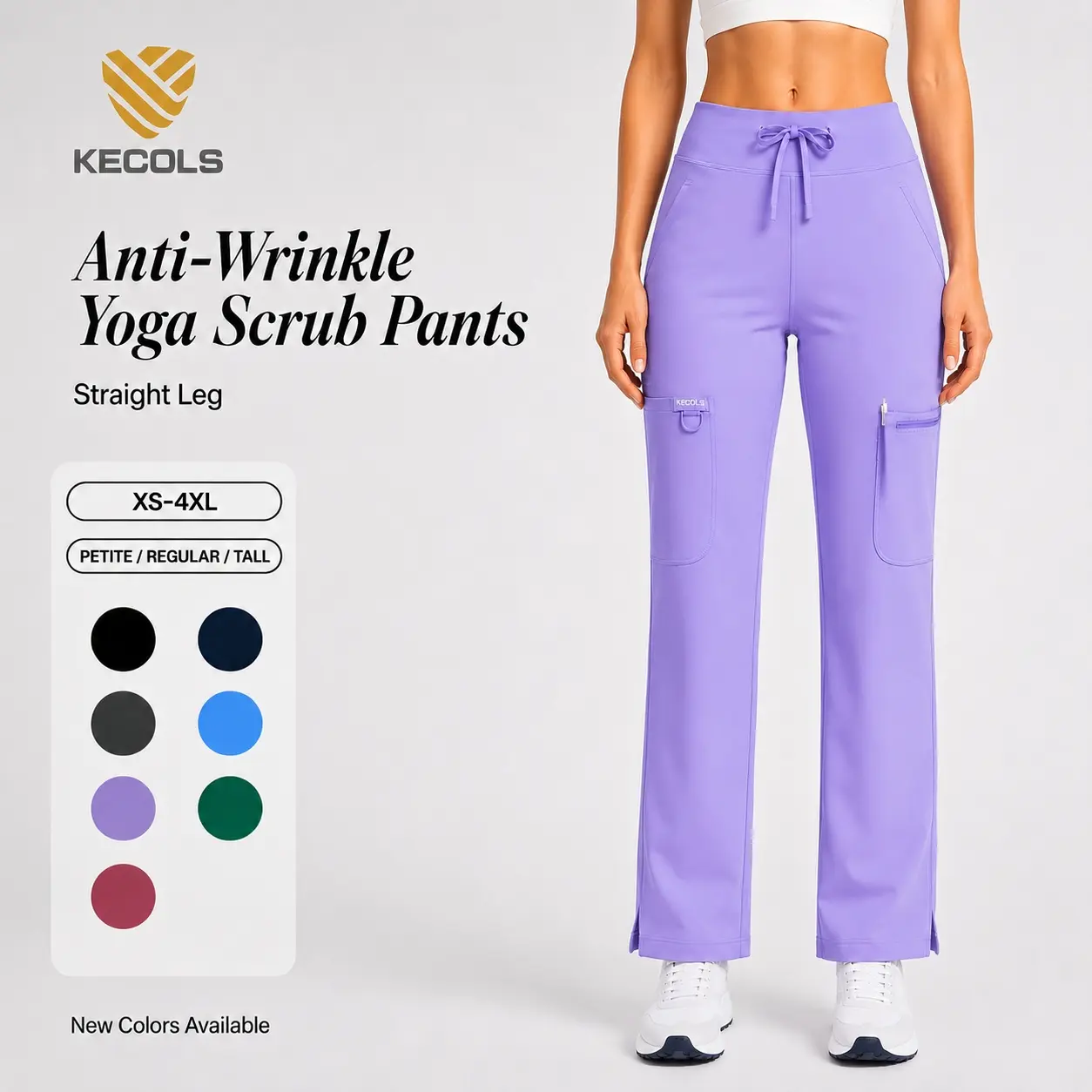 Kecols Women's Straight Leg Scrub Pants - Yoga Waistband, Anti-Wrinkle, Elastic Spandex Fabric, All Seasons Yoga Bottoms
