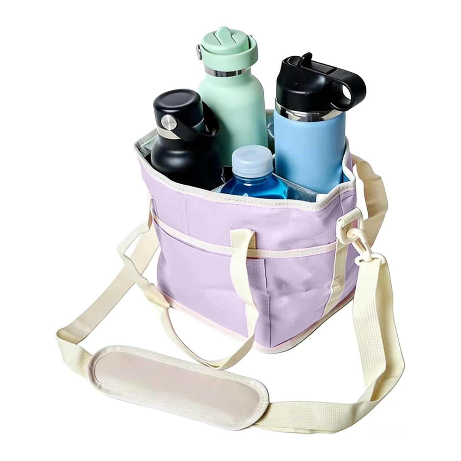 Family Size 4-Compartment Drink Bag with Adjustable Strap Multiple Tumbler Carrier Caddy Outdoor Hiking Walking Insulated Beverage Holder in Various Colors