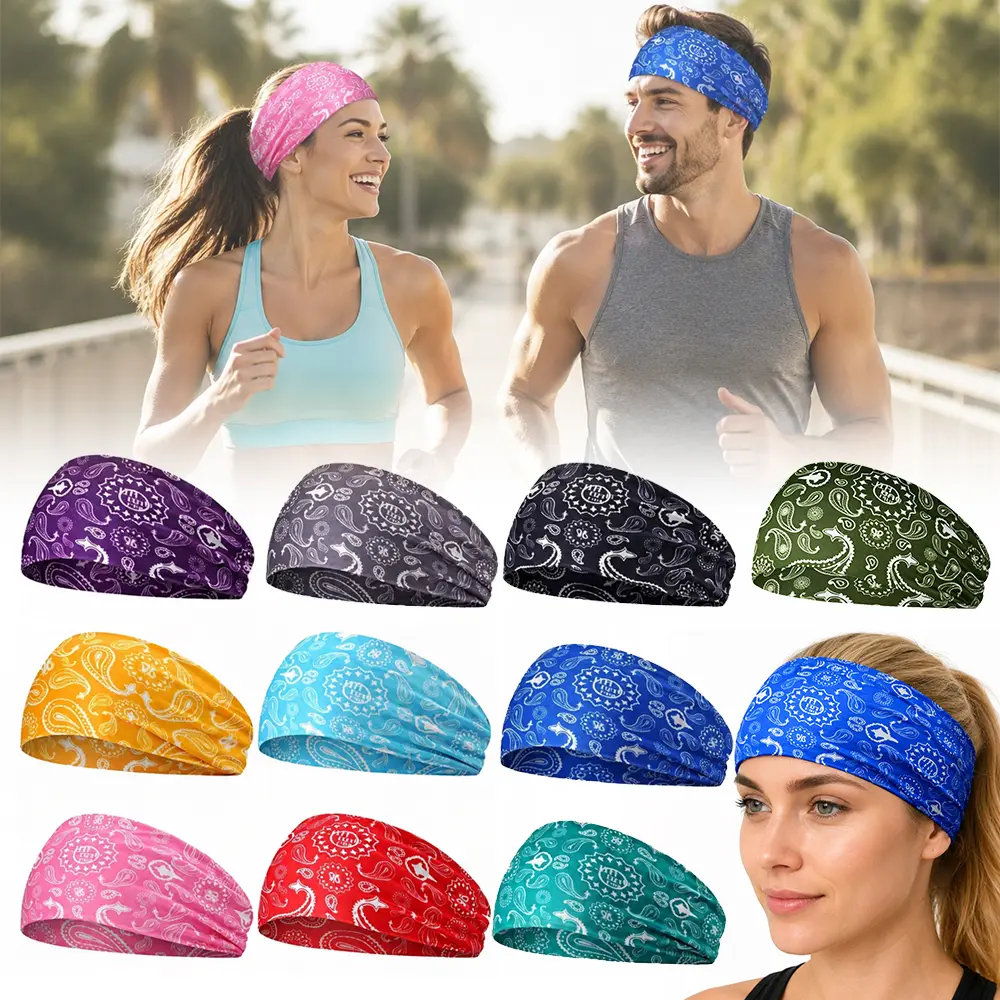 10pcs Sweatbands for Men Sweat Absorbing Wide Workout Sport Headbands for Basketball Football Cycling Running Yoga, 4.7 x 9.8 Inch