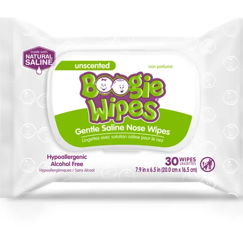 Boogie Wipes Saline Nose Wipes for Babies & Kids – Gentle Saline with Aloe, Chamomile & Vitamin E for Sensitive Skin (3-Pack or 6-Pack)