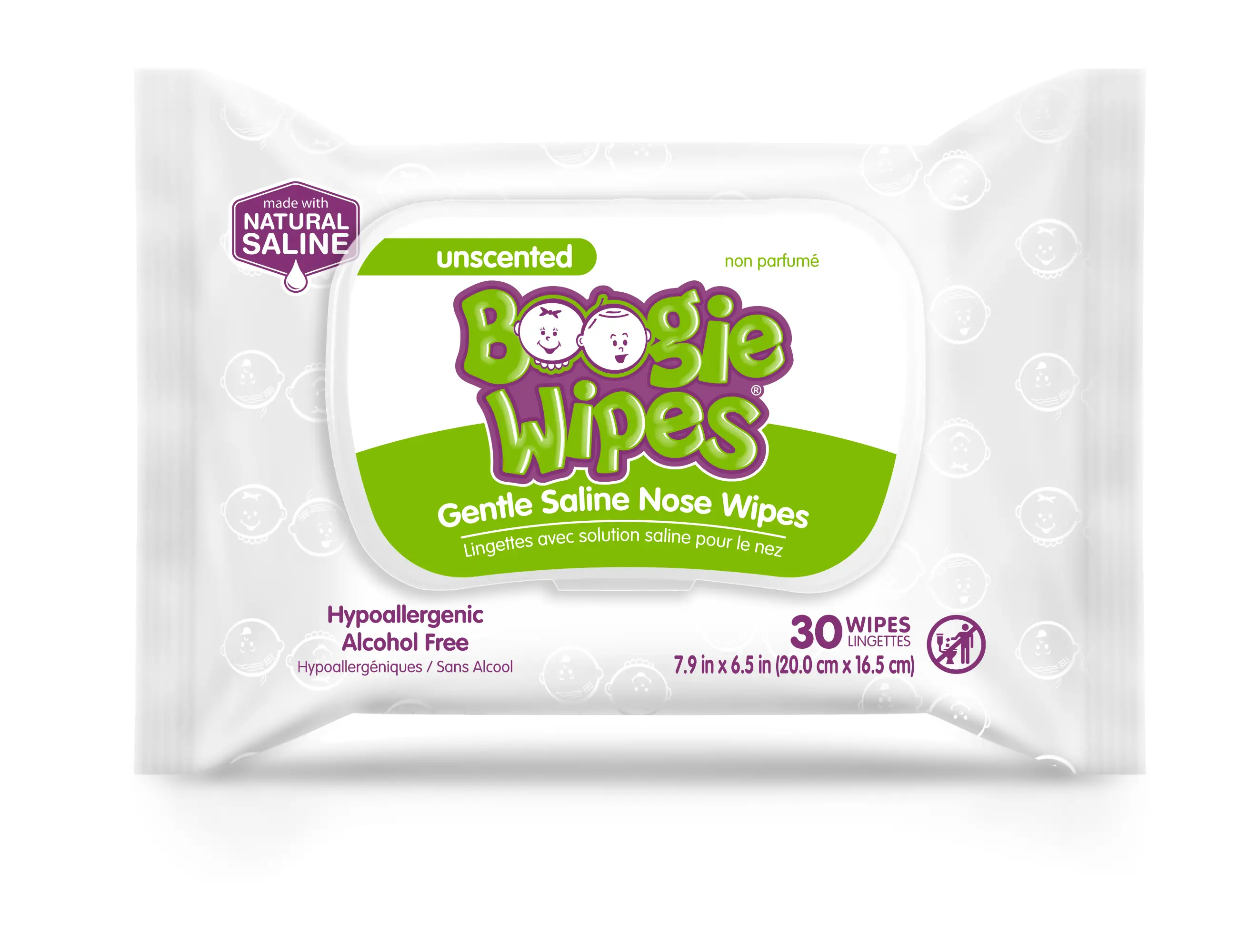 Boogie Wipes Saline Nose Wipes , Moisturizing and Gentle, Unscented